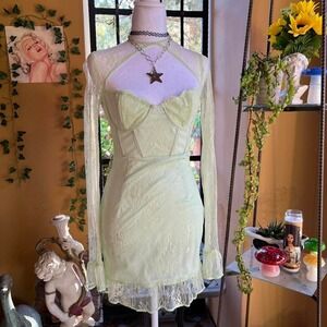 lace mini dress pastel green corset